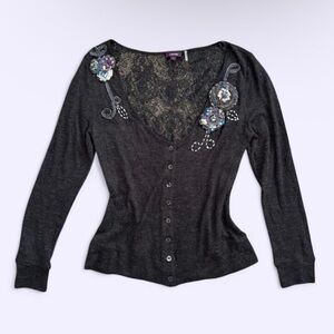 Lulumari Lace Back Embellished Cardigan Whimsy Crochet Rhinestone Top